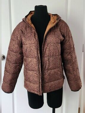 Girls GAP Leopard Print 100% Recycled Lightweight Puffer Jacket- Size XXL (14-16